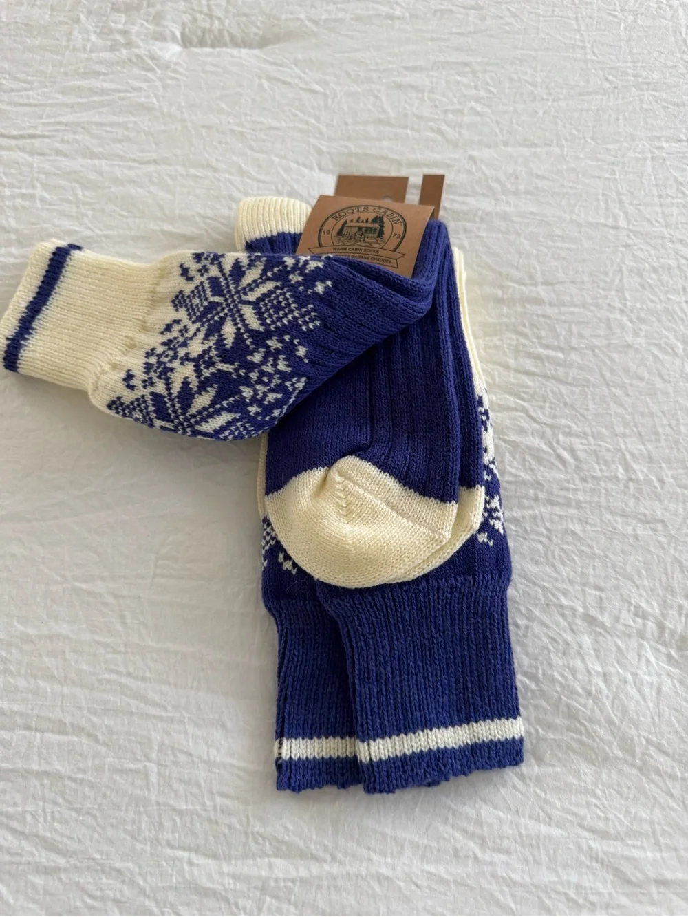 Roots Women’s 2 Pack Winter Cabin Socks in Blue & Cream